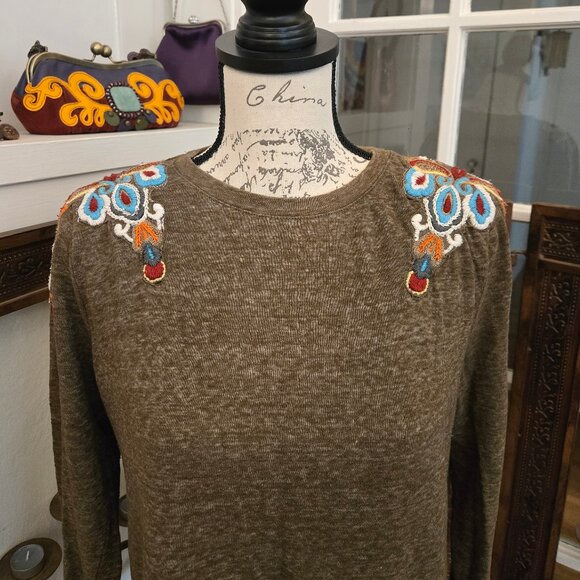 Zara Woman Olive Green Embroidered Top, Sz M - Picture 6 of 7